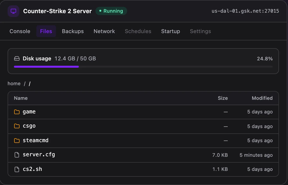 Counter-Strike 2 game panel — full file manager