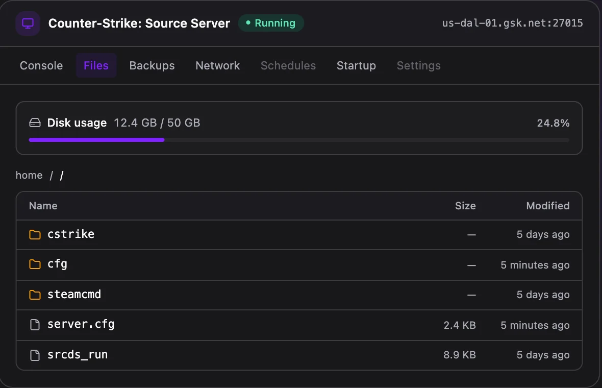 Counter-Strike: Source game panel — full file manager