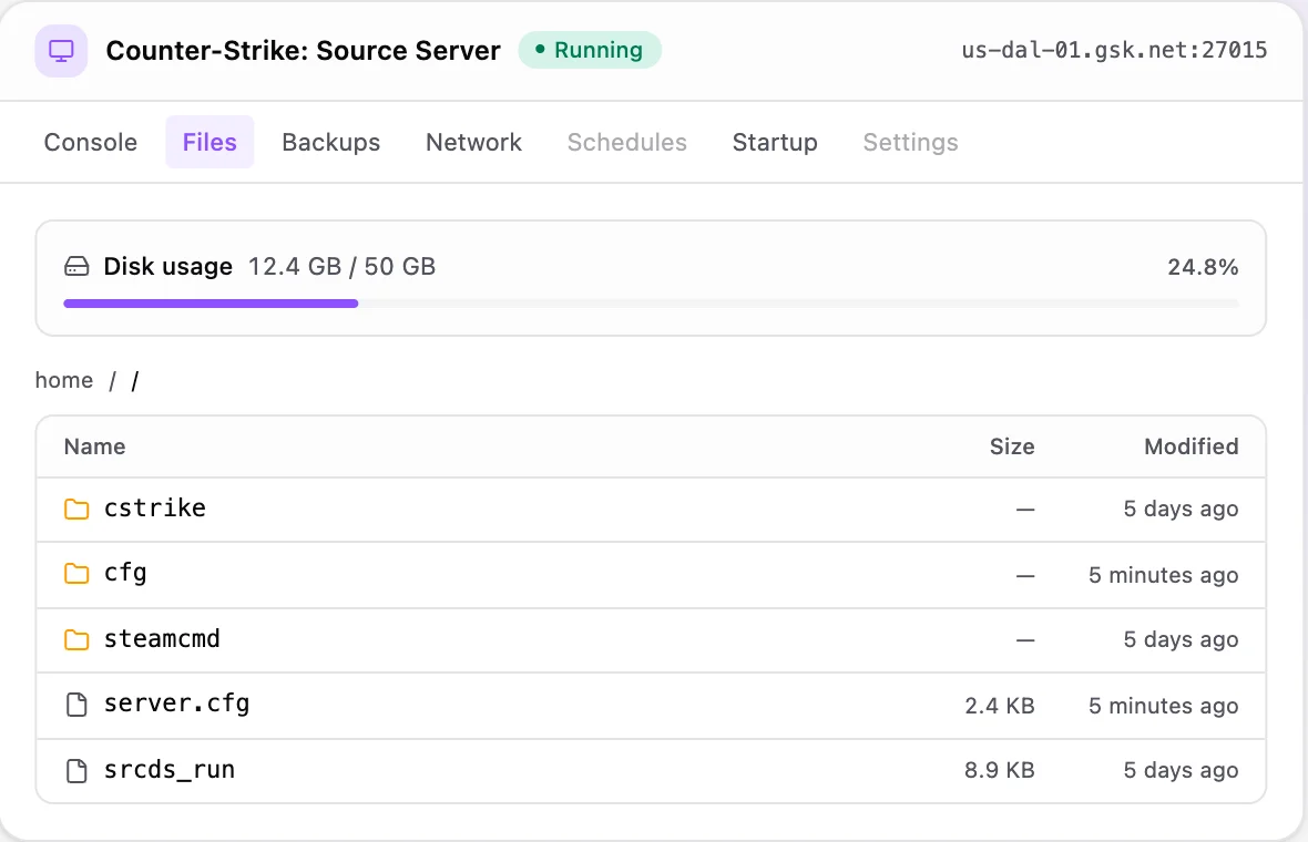 Counter-Strike: Source game panel — full file manager
