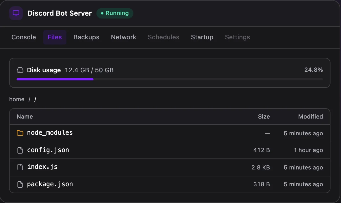 Discord Bot game panel — full file manager