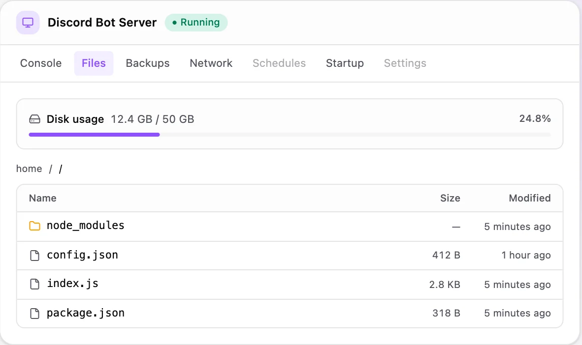 Discord Bot game panel — full file manager