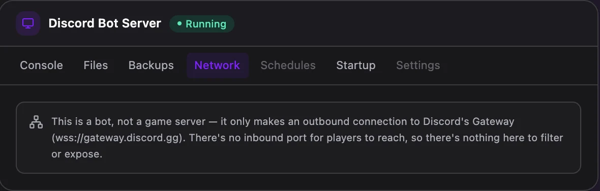 Discord Bot game panel — network & allocations