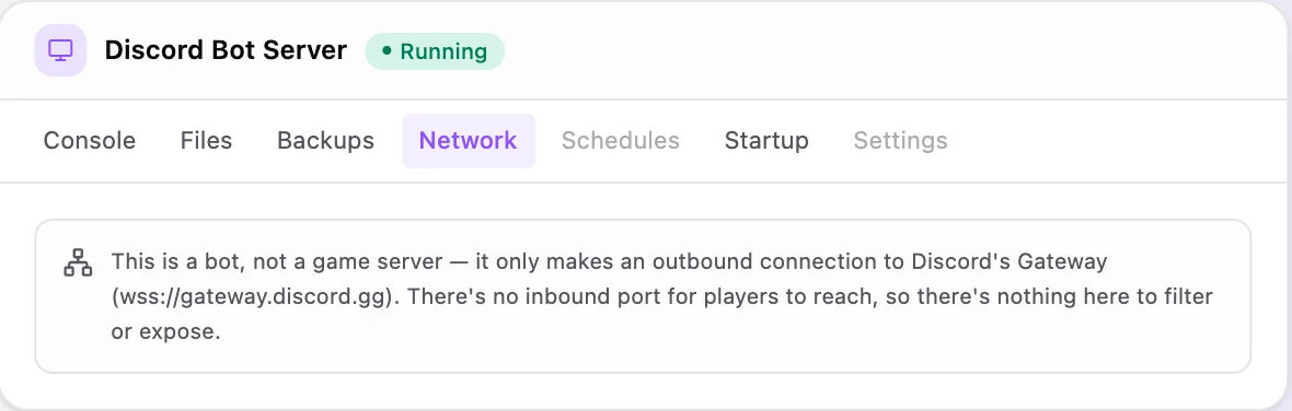 Discord Bot game panel — network & allocations