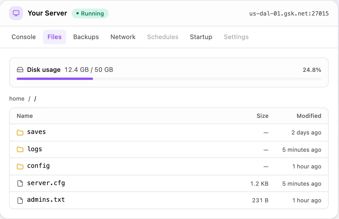 Kingmakers game panel — full file manager
