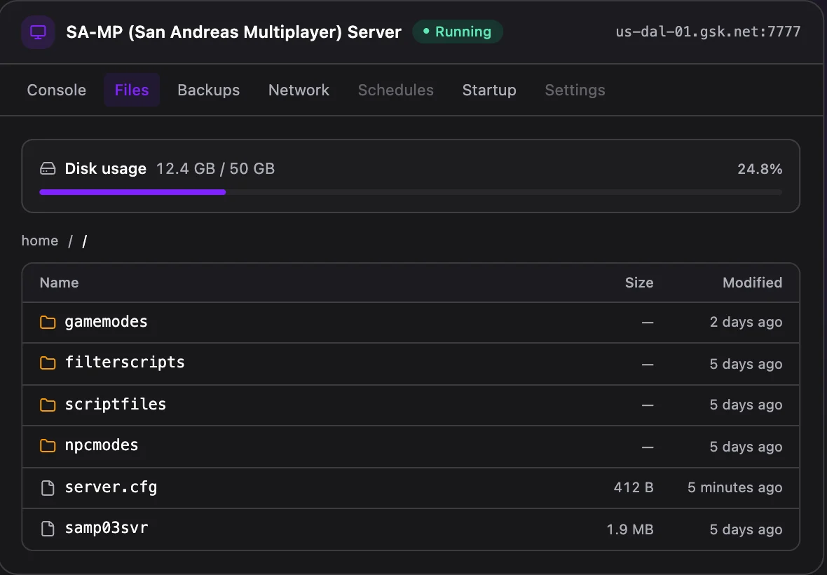 SA-MP game panel — full file manager
