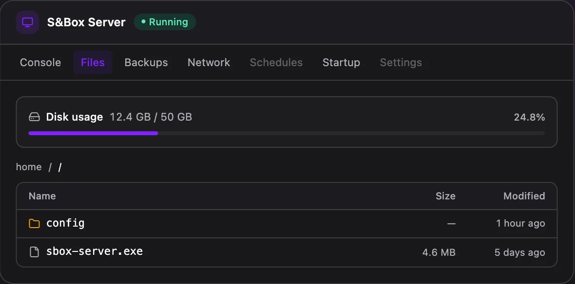 s&box game panel — full file manager