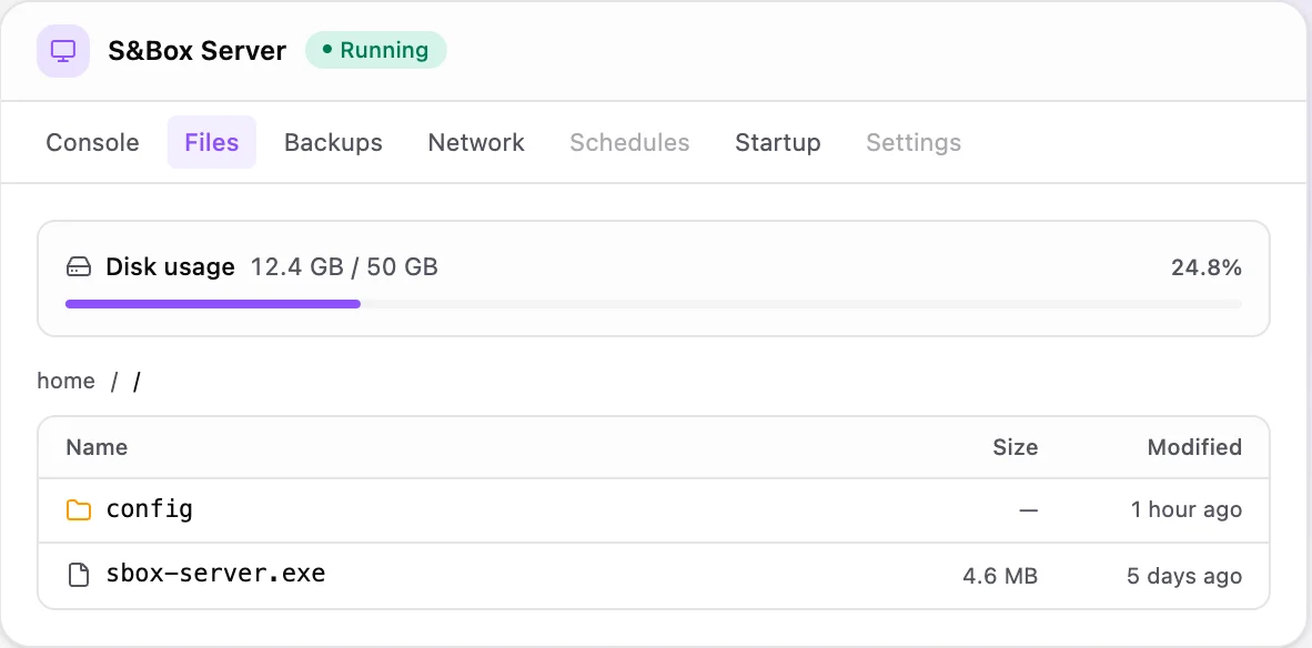 s&box game panel — full file manager
